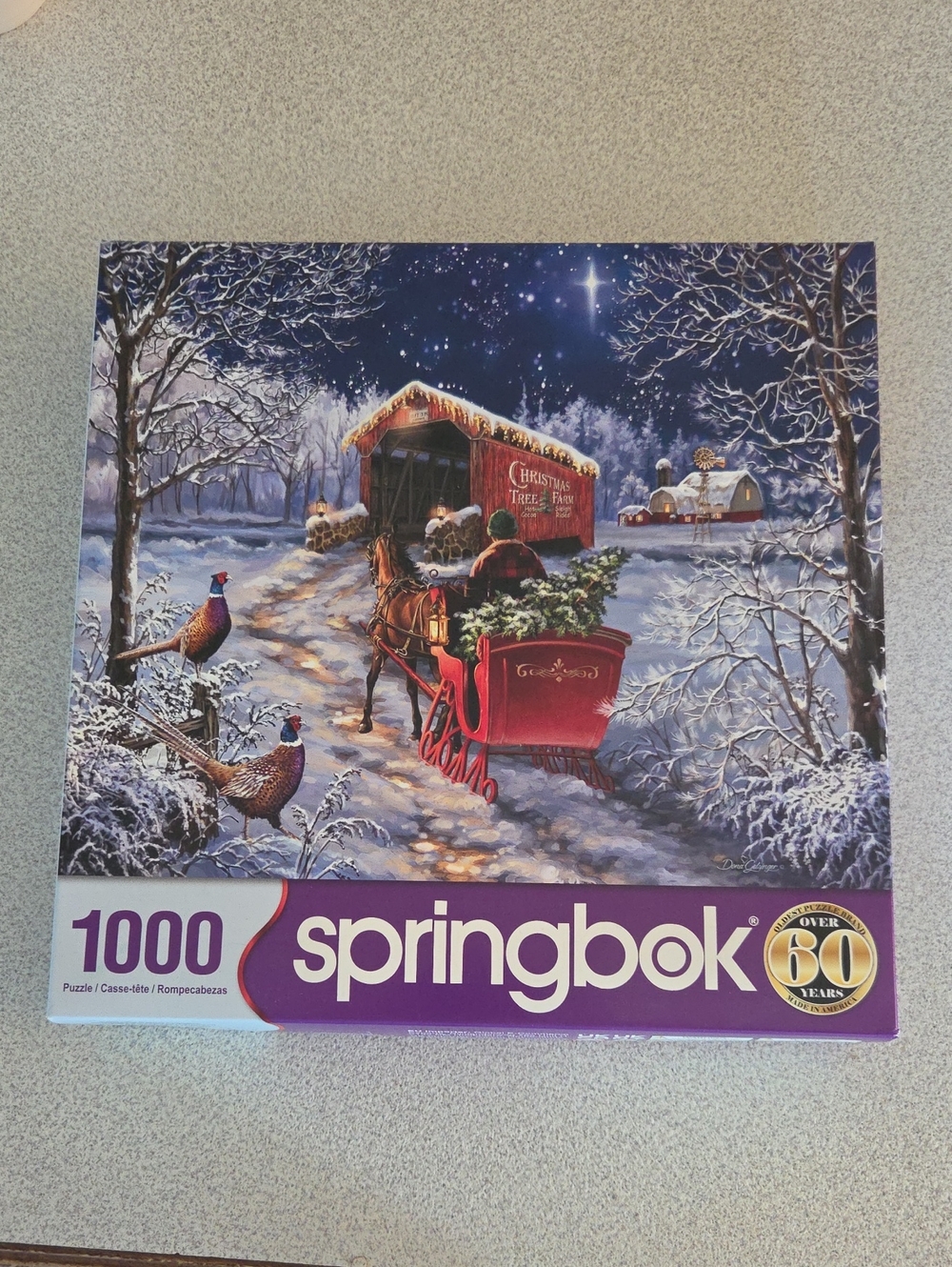 Springbok 1000-Piece Christmas Sleigh Puzzle - Red Accents
